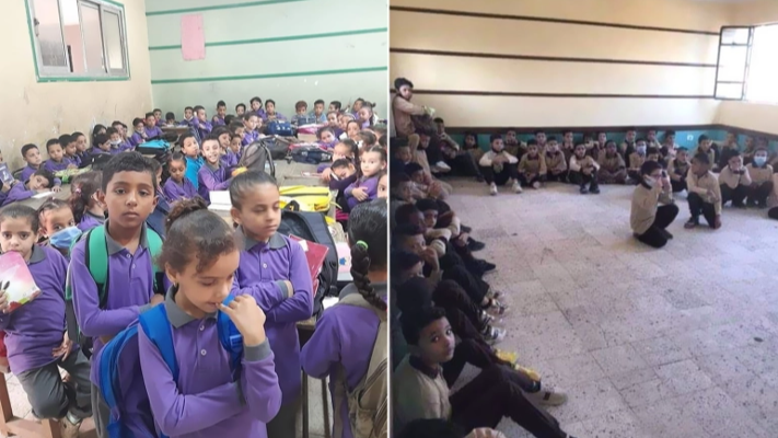 تلاميذ يدرسون أرضا في أول يوم دراسي … مشاهد أغضبت المصريين