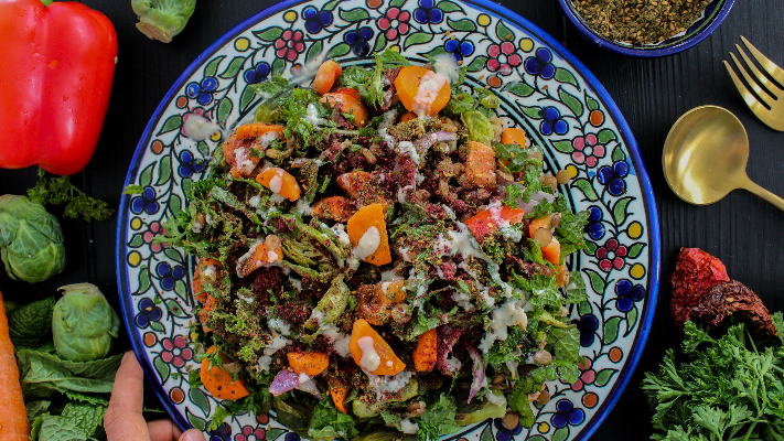 سلطة العدس مع الخضار المشوية على طريقة الشيف نضال بريحي - فيديو