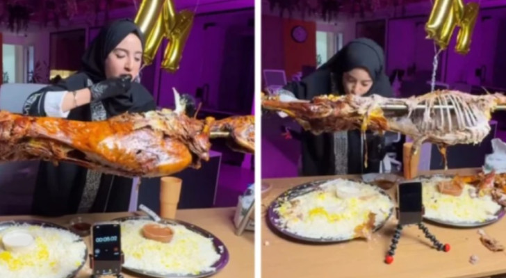 "تيك توكر" سعودية تأكل خروفا كاملا في زمن قياسي! - فيديو